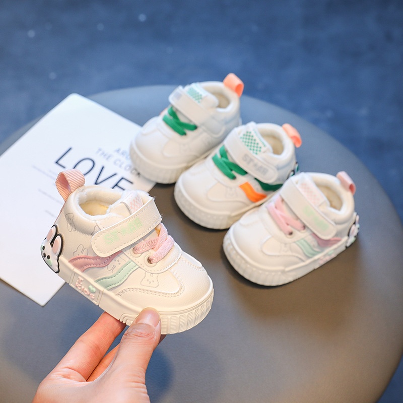 Children's Cotton Shoes Winter Baby Toddler Shoes Soft Sole Leather White Shoes6-12 Months Infant Cotton Shoes Anti-heel Drop