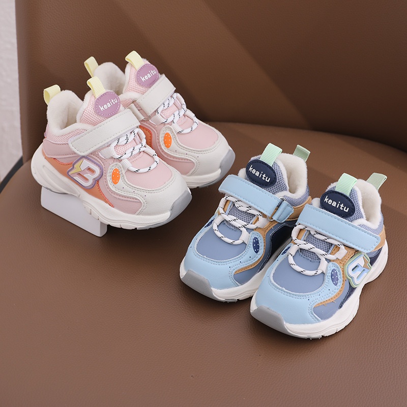 Autumn SGSAnti-drop Low-top Korean Version Of Microfiber Leather Cotton Bottom Graffiti Blue Breathable Toddler Shoes