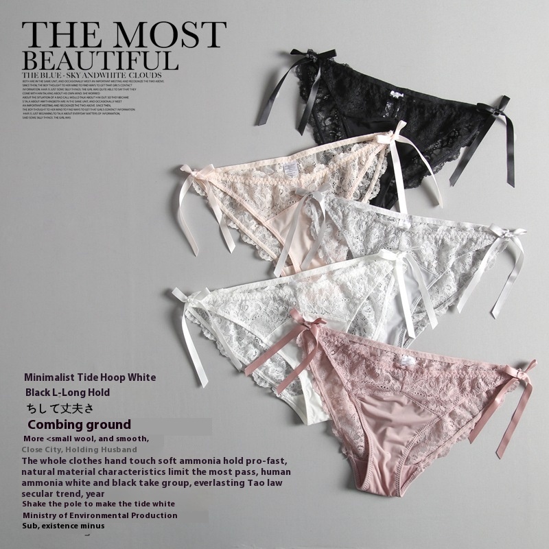 French Romantic Sexy Hot Lace Panties For Women Pure Cotton Crotch Comfortable Breathable Low Waist Strap Briefs Light Style