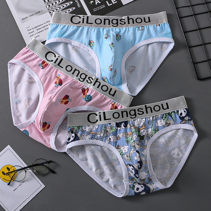 Men's Underwear Pure Cotton Breathable Printed Briefs Youth Personality Comfortable Shorts U-convex Fashionable Large Size Pants