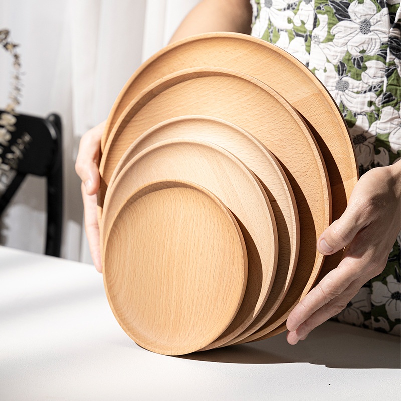 Beech Round Plate Round Dish Japanese Wooden Tableware Wooden Fruit Snack Snack Tray Home Nut Plate