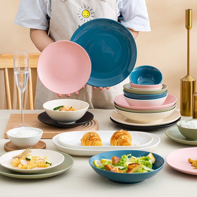 Nordic Ceramic Bowl And Plate Set Home Light Luxury Housewarming Bowl And Plate Hotel Western Plate Housewarming Net Red Tableware