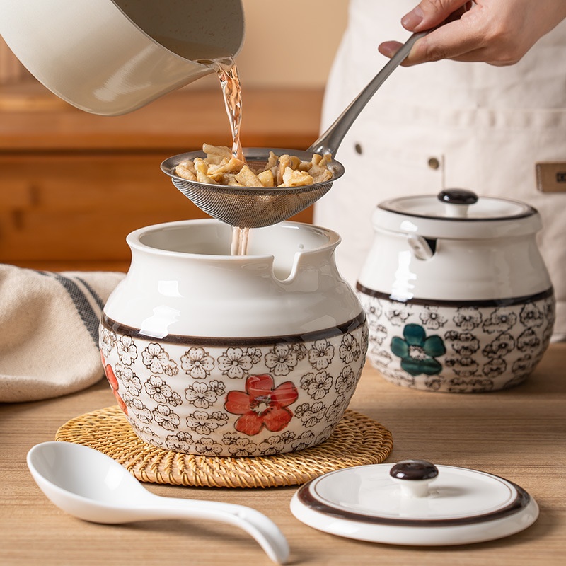 Japanese Style Hand-painted Ceramic Lard Jar Household Seasoning Jar With Lid High Temperature Resistant Oil Splashing Chili Jar Salt Jar Seasoning Jar