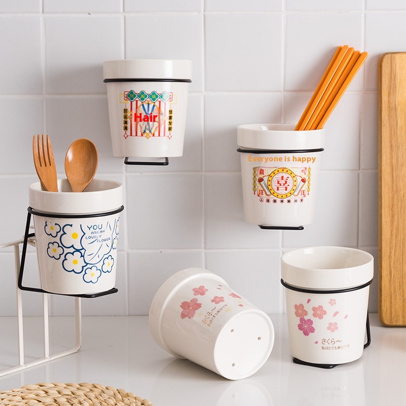 Nordic Ceramic Chopstick Holder Household Chopstick Holder Kitchen Storage Chopstick Cage Drain Chopstick Basket Iron Chopstick Holder Storage Bucket