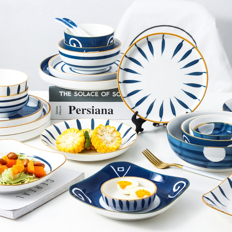 Japanese Style Ceramic Ramen Bowl Soup Bowl Rice Bowl Creative Plate Household Bowls And Chopsticks Dinner Plate Ceramic Tableware Set