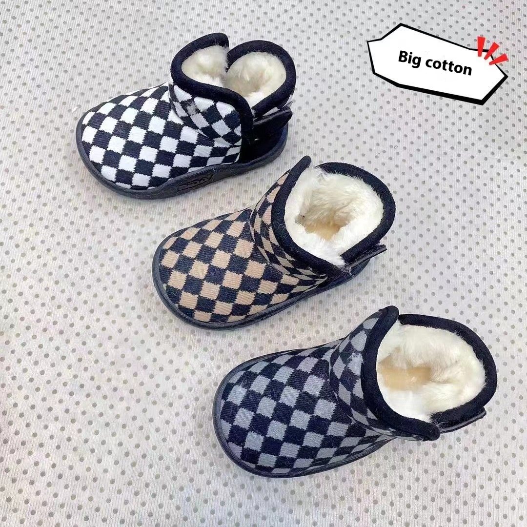 Winter Cowhide Snow Outdoor Shoes Velcro Cartoon Boy Casual Snow Boots Baby Soft Sole Toddler Shoes