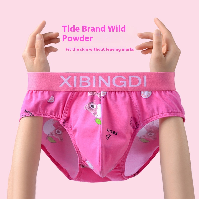 Fashion Brand Underwear Men's Pure Cotton Crotch Breathable Pink Briefs Boys Sexy Cute Cartoon Personality Shorts Head Slit