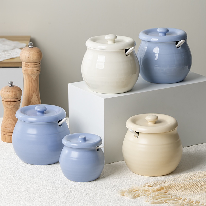 High-value Ceramic Spice Jar Household High Temperature Resistant Lard Jar Chili Oil Jar Kitchen Seasoning Box Sugar Jar Salt Jar