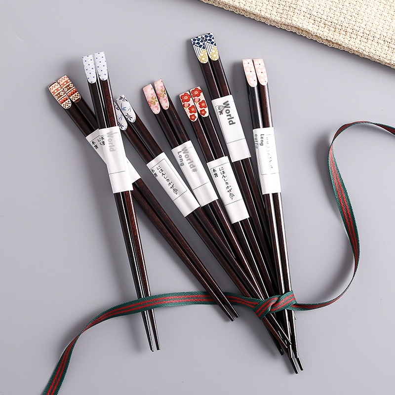 Japanese Style Wooden Chopsticks Creative Printing Chopsticks Household Solid Wood Tableware Nail Chopsticks One Piece Dery