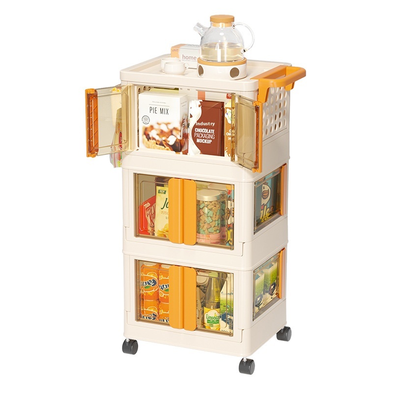 Simple Household Freetallation Folding Storage Rack Living Room Baby Clothes Removable Snack Rack Trolley With Wheels