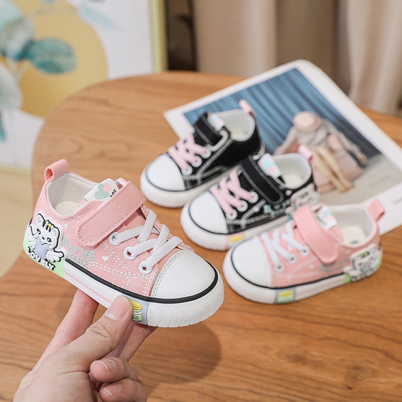 Girls Canvas Shoes Spring And Autumn Baby Shoes Soft Sole Cartoon Velcro Korean Version Children's Cloth Shoes Toddler Shoes