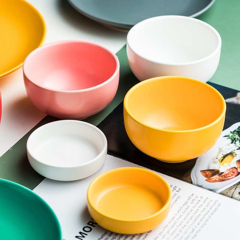 High-value Colored Glaze Ceramic Bowl Household Soup Bowl Rice Bowl Small Fresh Dessert Salad Bowl Nordic Ceramic Tableware