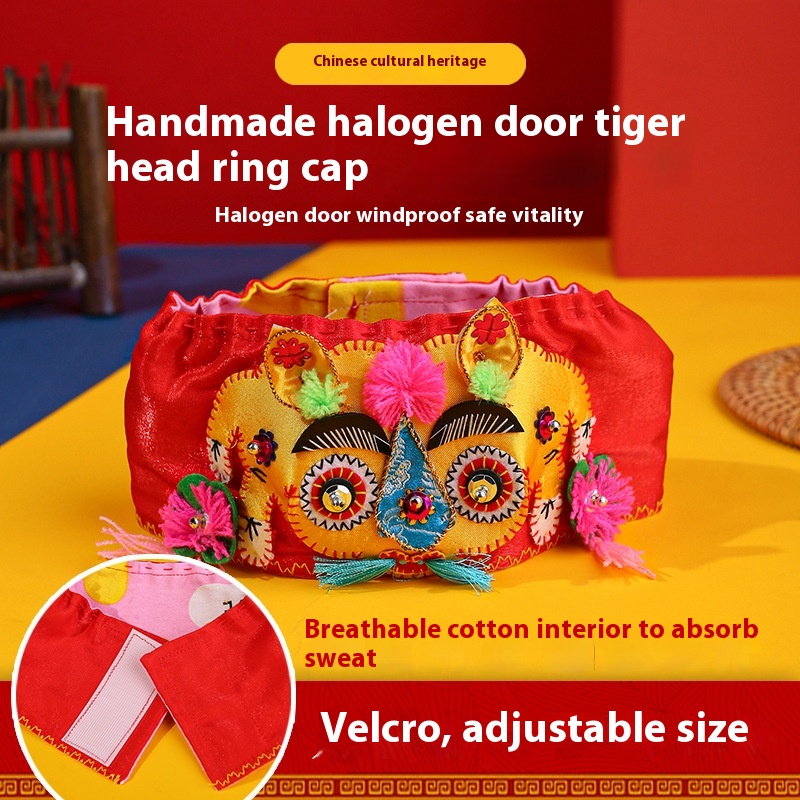 Style Tiger Head Hat Chinese Style Traditional Embroidery Infant Full Moon Tiger Head Hat Ring Infant Hat Ring