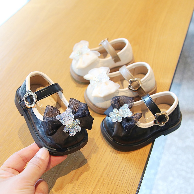 Baby Toddler Shoes Soft Sole Princess Shoes1-2 To3 Years Old Korean Version Girl Single Shoes Children's Leather Shoes Shallow Mouth Bow