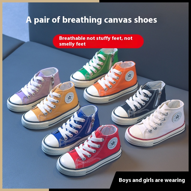 Children's High-top Canvas Shoes Summer Men And Women Small,Medium And Large Children's Korean Version Student Sneakers Parent-child Couple Shoes