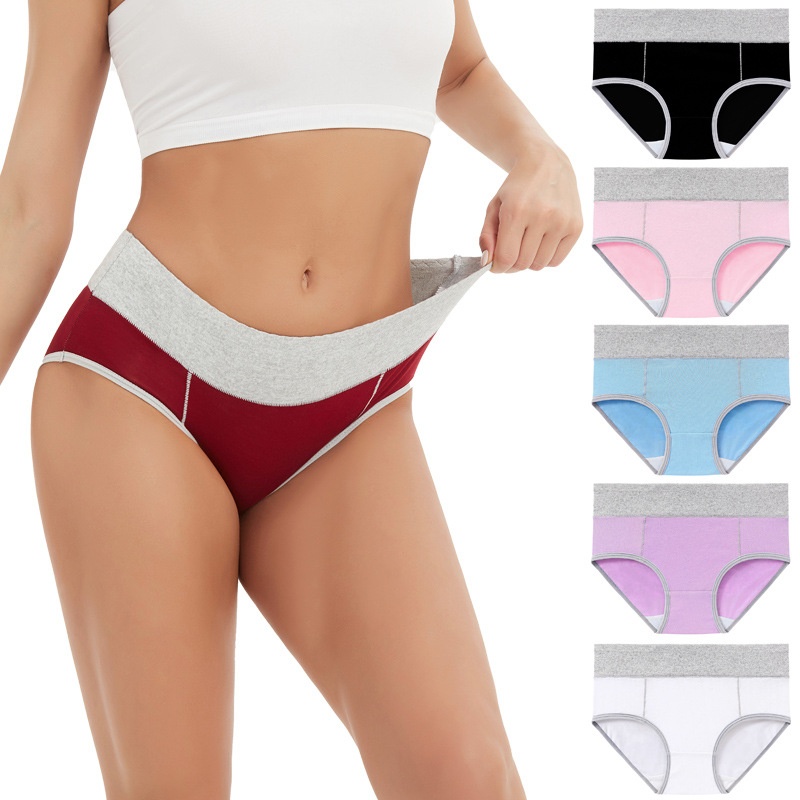 Plus-size Color Matching Simple Black Cotton High-waist Briefs Hip-lifting Underwear Women's Waist-tightening Foreign Trade Europe And The United States