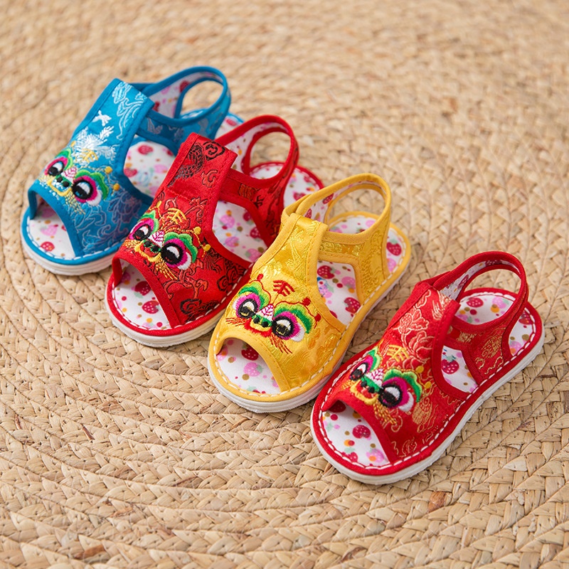 Summer Tiger Head Embroidered Sandals For Boys And Girls,Traditional Cloth Sandals For Babies,Thousand-layer Cloth Sandals