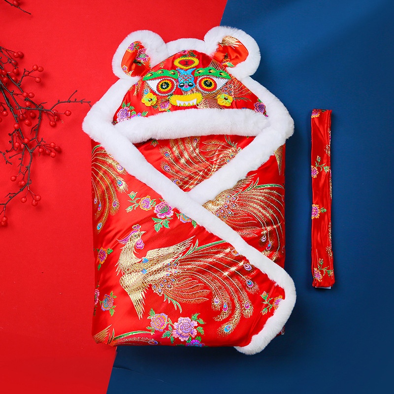 Chinese Ethnic Style Handmadeborn Baby Warm And Windproof Hooded Blanket For Winter Outings