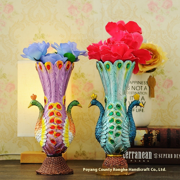 Peacock Creative Vase Home Resin Crafts Gift Ornaments Wedding Supplies Classic Decorations