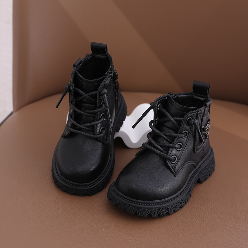 Two Cotton Autumn Martin Shoes Warm Children's Black Viscose Shoes Microfiber Leather Boys And Girls Leather Shoes