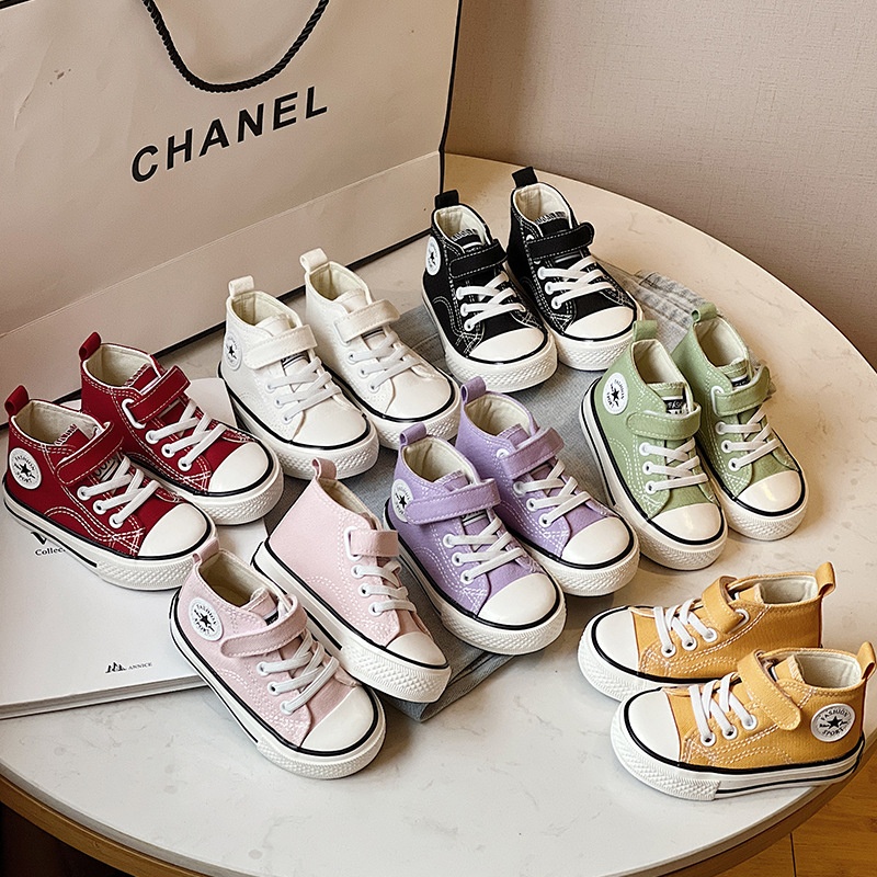 High-top Velcro Children's Canvas Shoes Summer Small,Medium And Large Boys And Girls Sneakers Soft Sole Baby Shoes Students