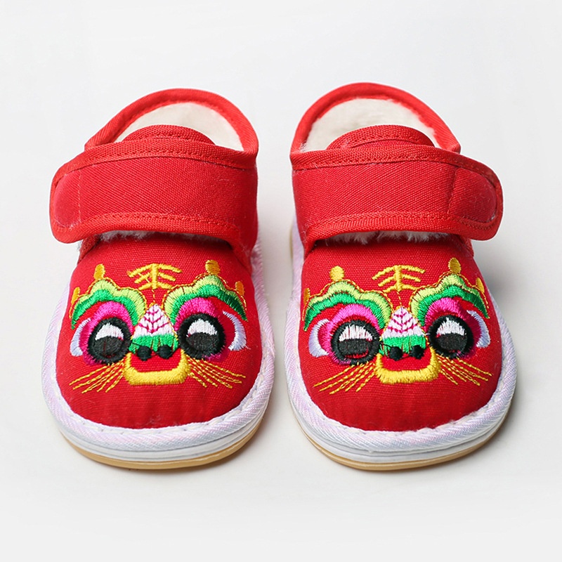 Style Baby Velvet Tiger Head Shoes For Boys And Girls,Warm Cotton Shoes For Babies,Embroidered Cotton Thousand-layer Bottom Cloth Shoes For Children