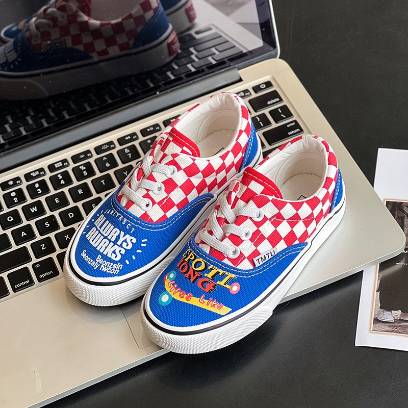 Children's Checkerboard Canvas Shoes For Girls Summer Cartoon Small,Medium And Large Children's Shoes Soft Sole Korean Version Of Mandarin Duck Sneakers