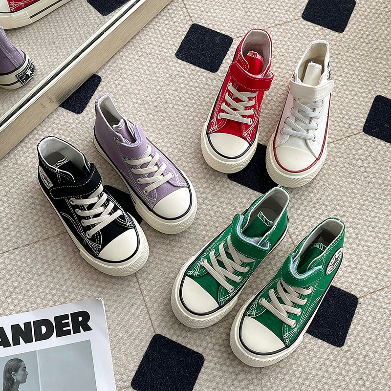 High-top Velcro Children's Canvas Shoes Summer Small,Medium And Large Boys And Girls Sneakers Soft Sole Baby Shoes Students