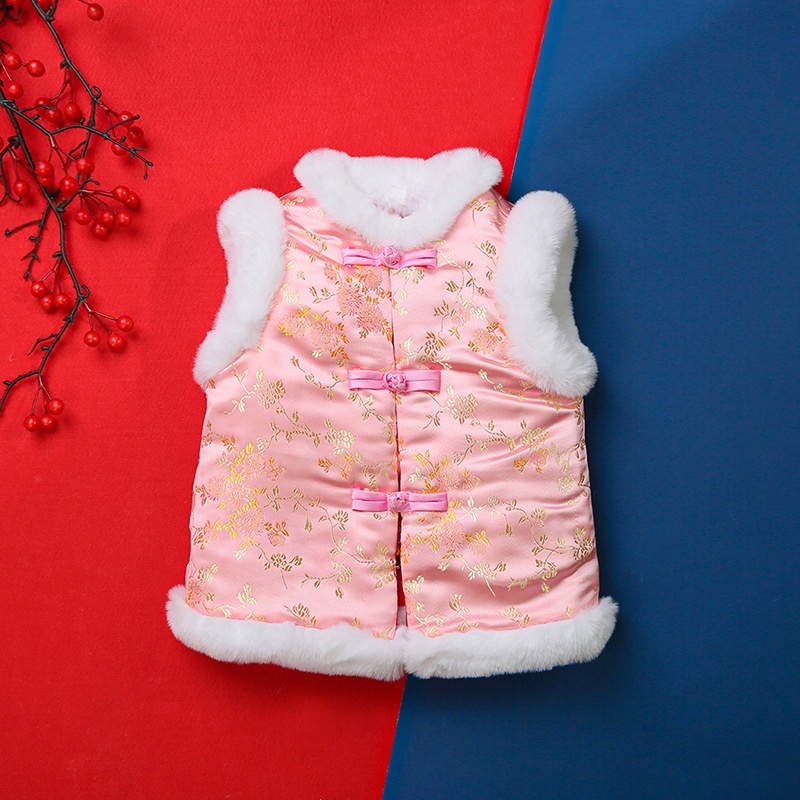 Style Satin Single-breasted Printed With National Style Characteristics And National Style.Ready-to-go Warm Vest Without Hood