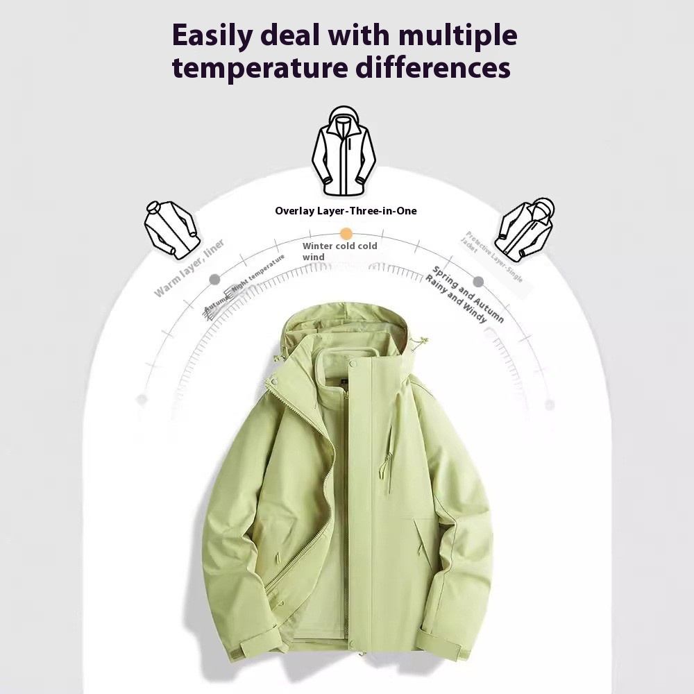 Camel LNCAMELFruit Green Jacket Women's Three-in-one Outdoor Autumn And Winter Plus Velvet Thickened Jacket