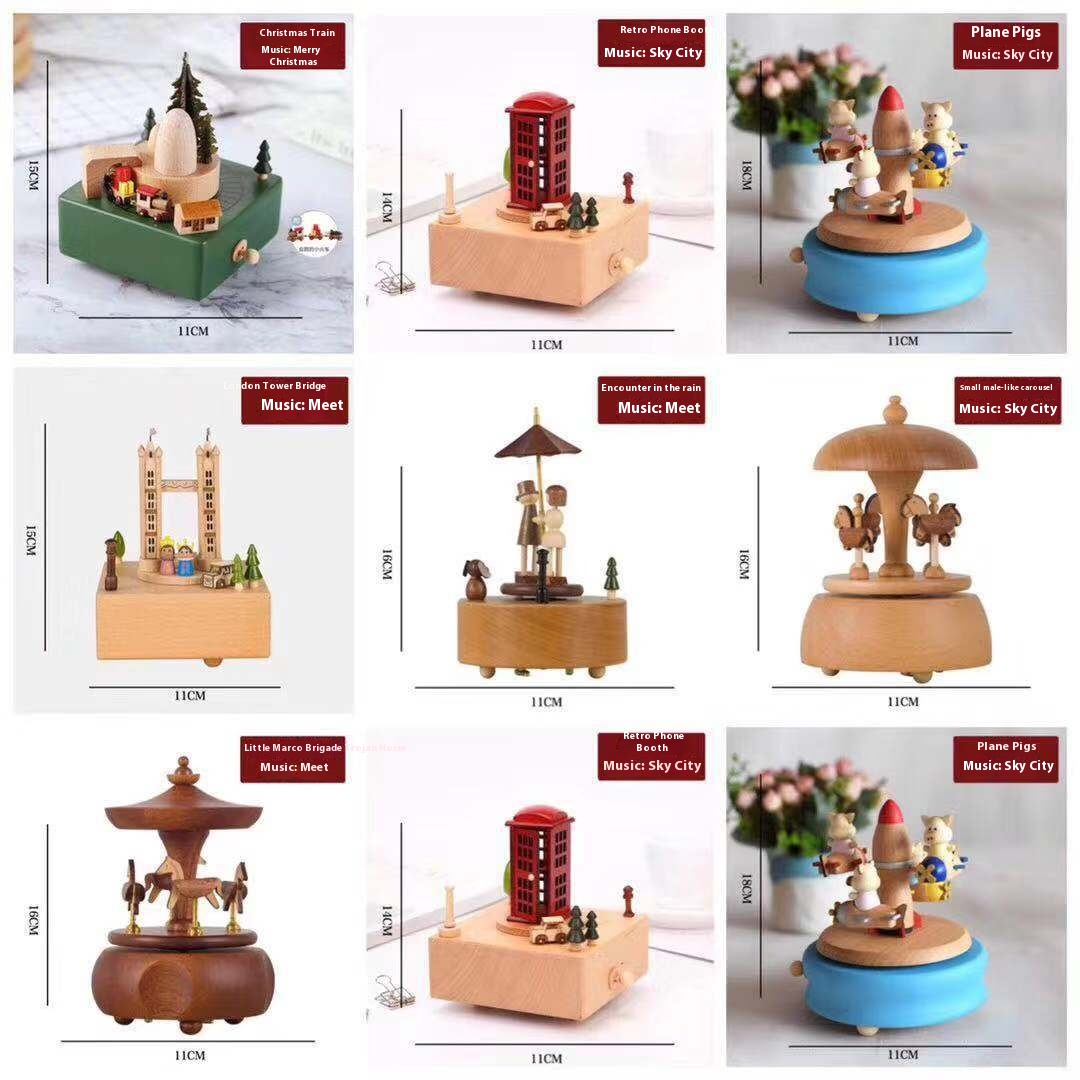 Direct Sale Wooden Music Box Ornaments Birthday Gift Carousel Crafts Music Box Graduation Gift