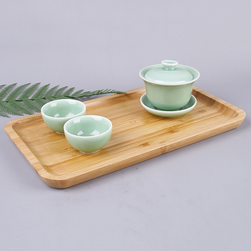 Direct Of All Bamboo Side-pressed Long Tray Tea Tray Rectangular Rounded Corner Household Multi-functional Dinner Tray Fruit Tray