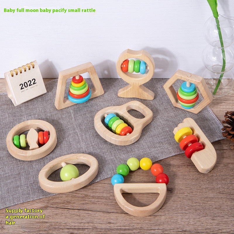 Montessori Early Childhood Education Teething,Chewing And Grasping Training For Infants And Children,Full-month Baby Soothing Wooden Rattle Toy