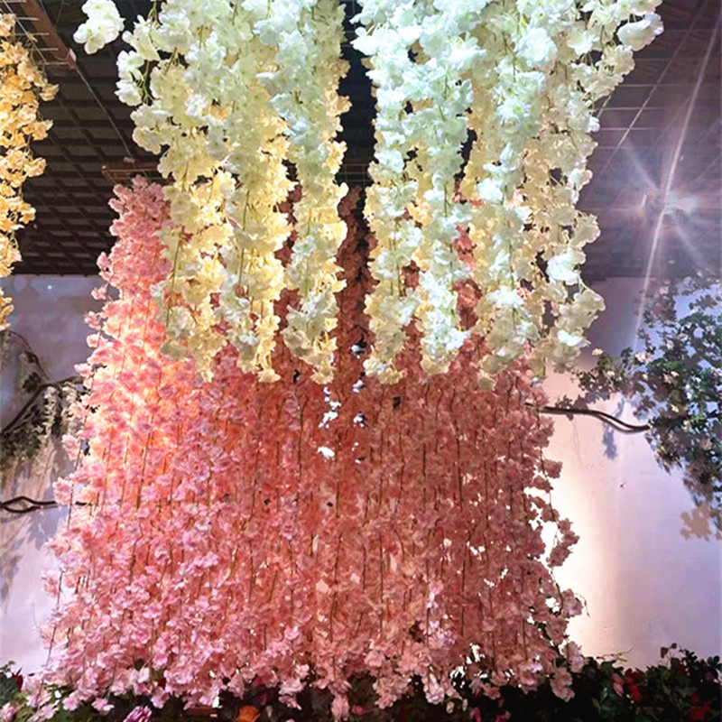 Cherry Blossom Vines Wrapped Around Air Conditioning Pipes Vines To Block Flower Trees Simulated Peach Blossoms Decorative Flower Vines Fake Flower Vines