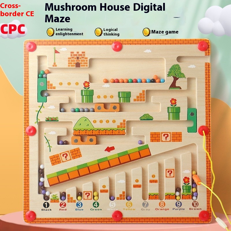 Children's Wooden Magnetic Mushroom Nest Digital Maze Baby Color Cognition Mathematics Enlightenment Early Education Educational Toys