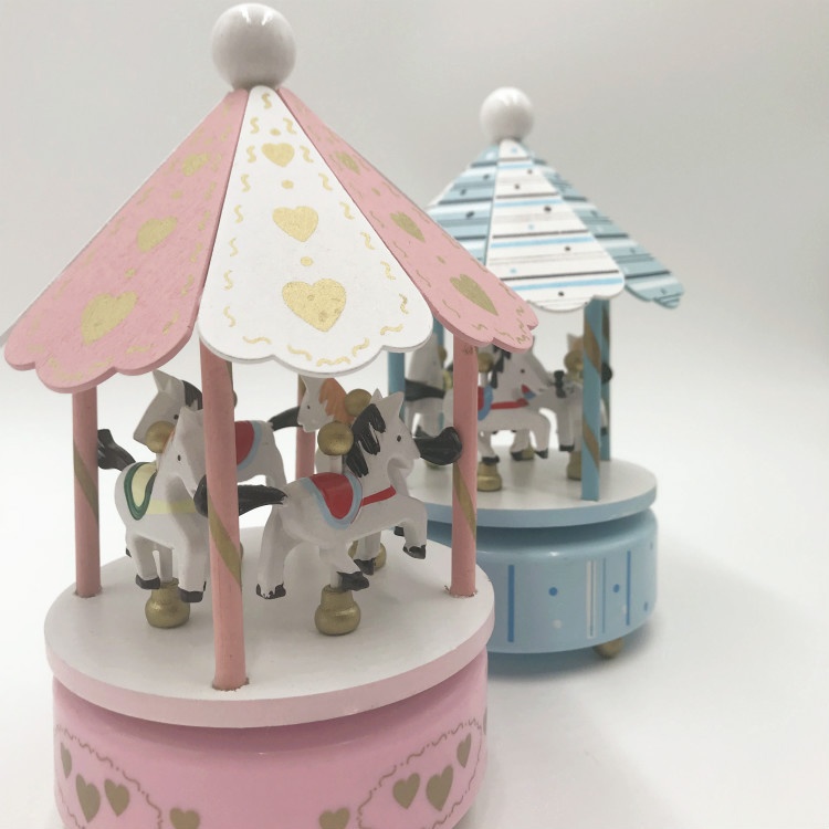 Large Pure Wood Chip Wooden Music Box Sky City Carousel Music Box Pure Handmade Home Decoration