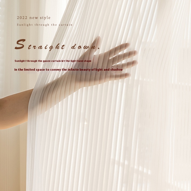 Zero-cut One-piece Curtain Gauze Curtain Light-transmitting And Non-transparent Dream Curtain Balcony White Gauze Curtain Vertical Striped Blinds