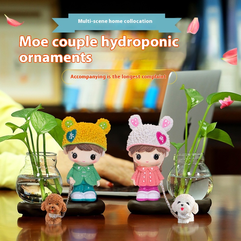 Creative Hydroponic Home Furnishings,Cute And Adorable Couple Dolls,Flower Arrangement,Hydroponic Green Radish Vase,Porch Decoration