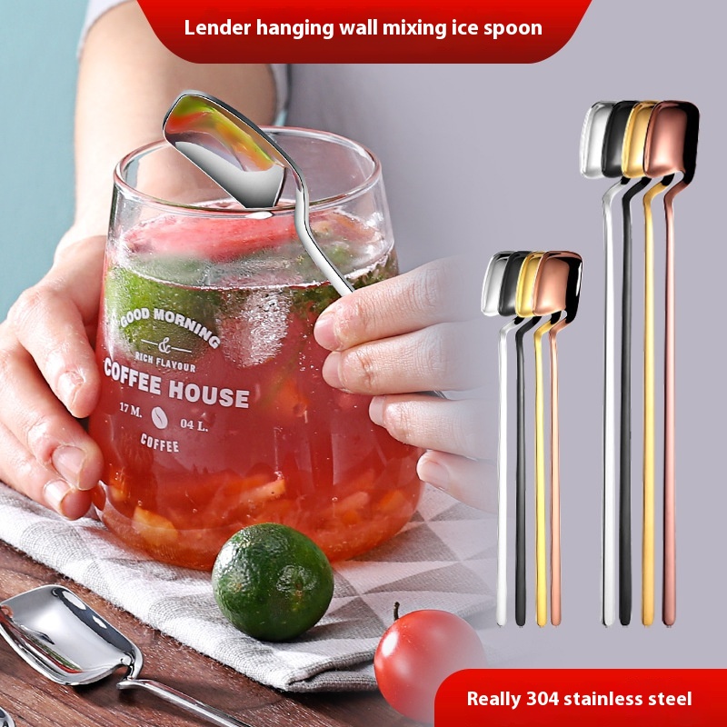 304 Stainless Steel Ice Spoon Mug Creative Ice Cream Spoon Long Handle Juice Coffee Spoon Stirring Spoon Dessert Spoon Spoon