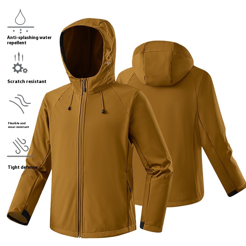Shi*Niao Men's Waterproof Soft Shell Jacket Hooded Jacket Wear-resistant And Scratch-resistant Fishing Suit Plus Velvet Thick Warm Windbreaker Women
