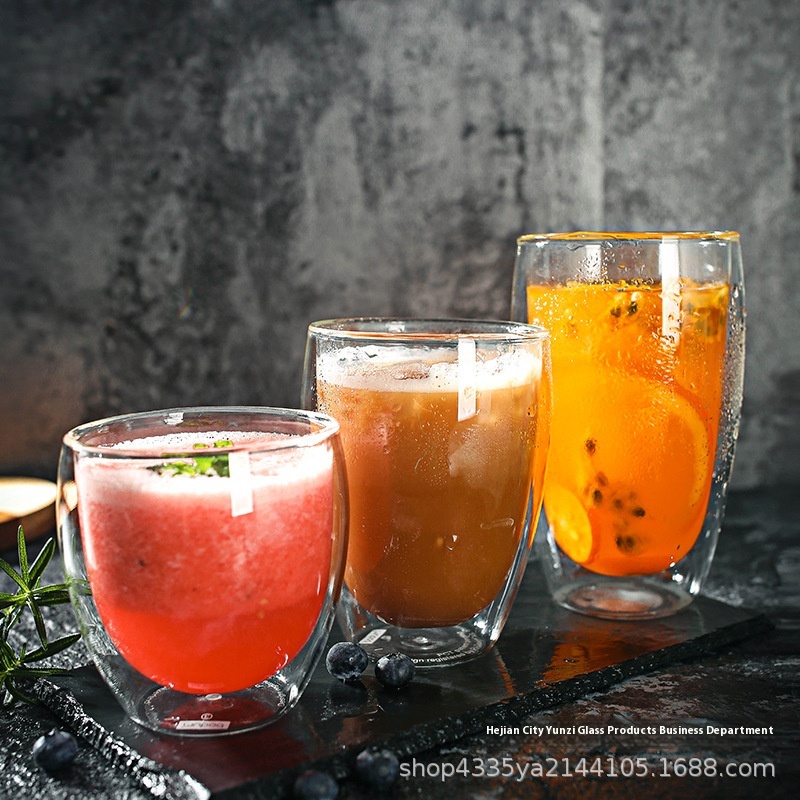 High Borosilicate Glass Water Cup Double-layer Cup Beverage Milk Cup Heat-ulated Coffee Cup With Lid Juice Cup