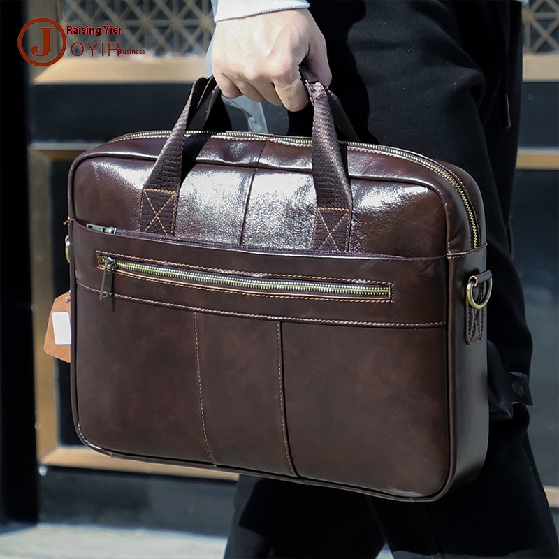Genuine Leather Vintage Business Briefcase Men's Lightweight Cowhide Briefcase Men's Bag Business Handbag Men's Document Bag
