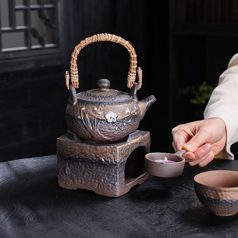 Gilded Stoare Tea Stove Ceramic Teapot Old Rock Mud Candle Warm Tea Heating Base Tea Warmer Teapot Set