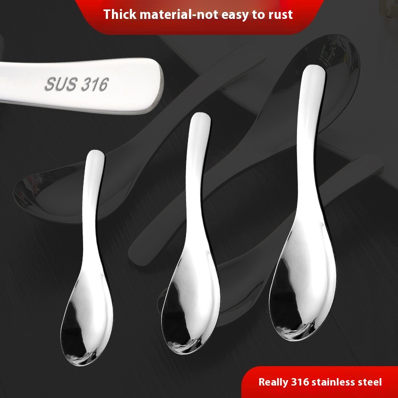 Spoon316 Stainless Steel Korean Household Old Chinese Children's Spoon Round Bottom Spoon Soup Spoon Dessert Spoon One Piece