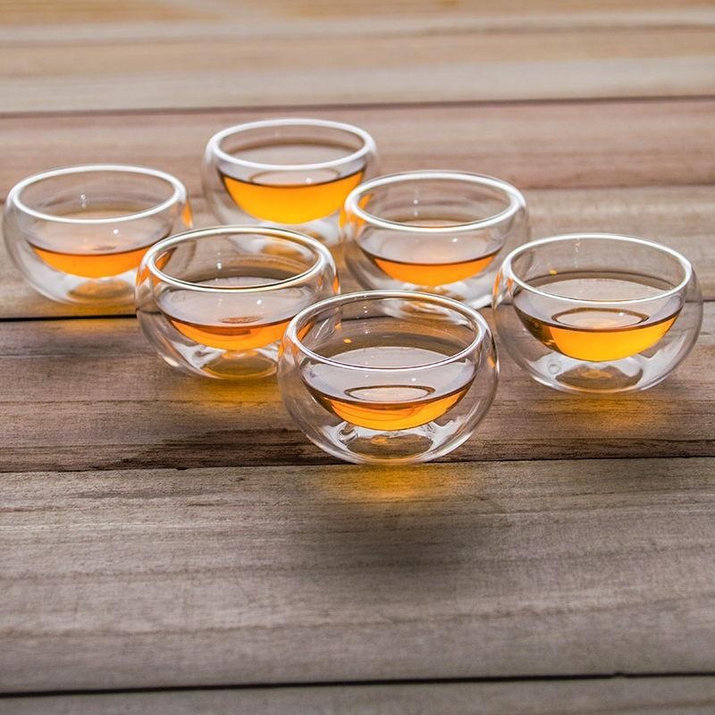 6 Packs Of Transparent Double-layer Glass Cups Anti-crack Glass Tea Cups Kung Fu Tea Set50ml Tea Cupsulated