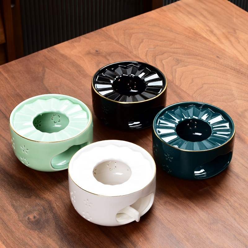 Candle Heating Tea Warmer Tea Boiler Ceramic Base Household Hotel Restaurant Tea Boiler Glass Flower Teapot Set
