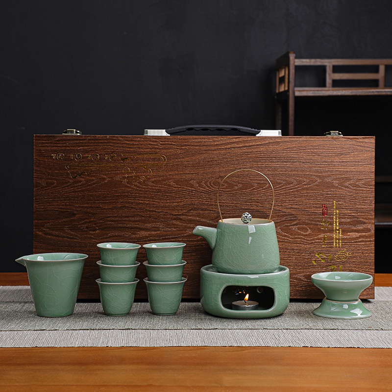 Geyao Handle Pot Kungfu Tea Set Home Office Ceramic Tea Warmer Tea Brewing Business Tea Set Tea Cup Gift