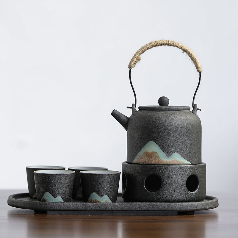 Tea Warmer Set Yuanshan Tea Boiler Ceramic Japanese Kung Fu Tea Set Candle Heating Gift Box Handle Kettle Tea Gift