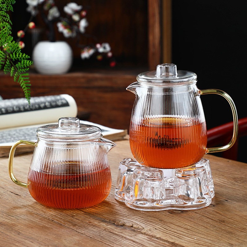 Thickened Glass Teapot Heat-resistant Vertical Pattern Teapot Penguin Teapot Chinese Style Pot Glass Liner Teapot Tea Set