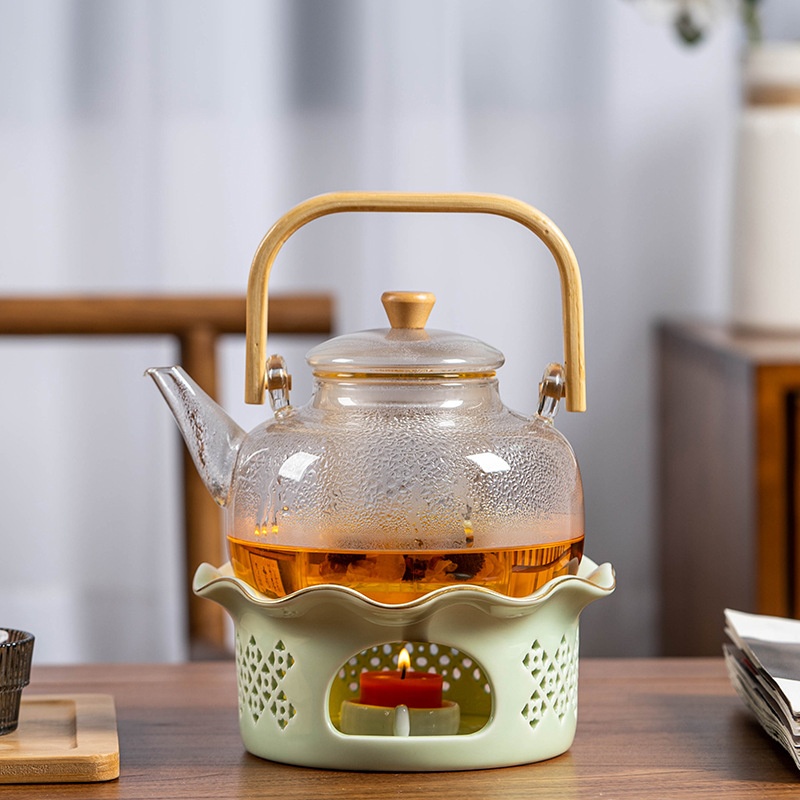 Ceramic Lace Tea Warmer Candle Tea Brewing Stove Flower Teapot Heatingulation Stove Teapot Nordic Base Tea Warmer
